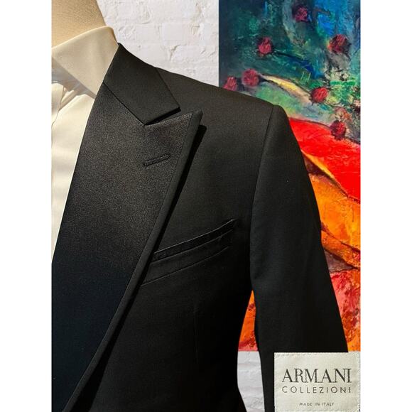 Armani Collezioni 44L 38x31 Black Tuxedo Designer 2-Piece Suit Set Tux - Picture 2 of 16